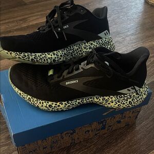 Brooks Black Sneakers with Leopard Print Sole